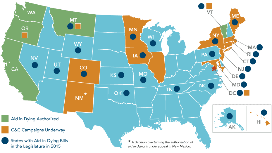 2016 Map Of Us Death W Dignity - Map